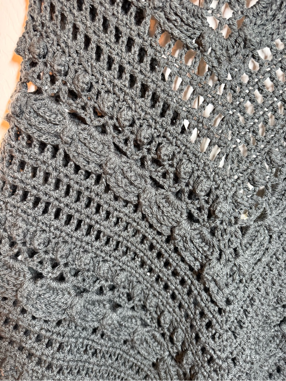 Women's Crochet Open-Front Shawl - Charcoal Gray - Picture 4 of 8